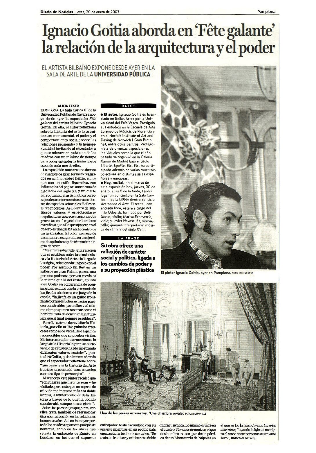 Ignacio Goitia aborda en 'Fête galante' la relación de la arquitectura y el poder