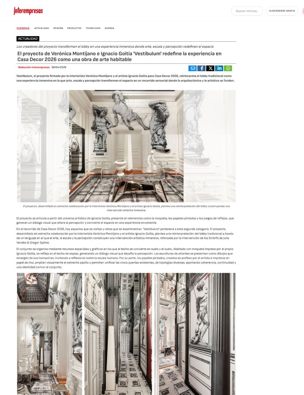 El proyecto de Verónica Montijano e Ignacio Goitia 'Vestibulum' redefine la experiencia en Casa Decor 2026 como una obra de arte habitable